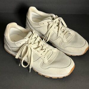 AMERICAN EAGLE Mens 10 Sneakers Light Gray Beige Suede Leather Mesh Tennis Shoes